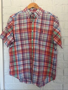 Polo by Ralph Lauren Orange Multicolor Plaid Short-Sleeve Button-Down Size Large